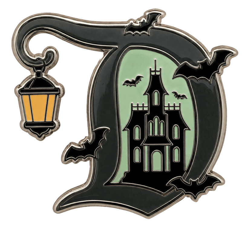 Haunted D enamel pin